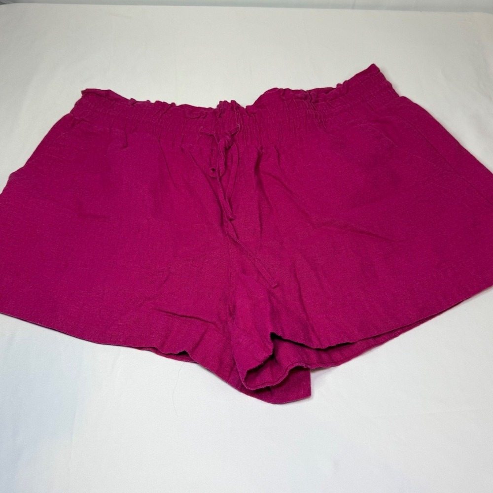 A New Day Women's XL Magenta Paperbag Waist Shorts Linen Blend Casual Summer